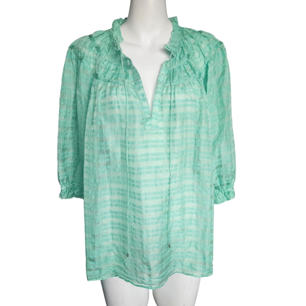 Marie Oliver Finley Sheer V-Neck Blouse In‎ Matcha Sz Large Spring Easter